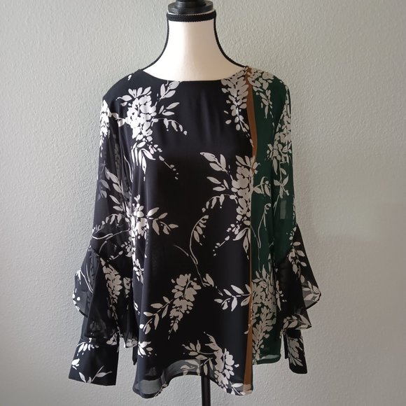 Calvin Klein Blouse Long Sleeve Green and Blue Size M - Picture 6 of 6